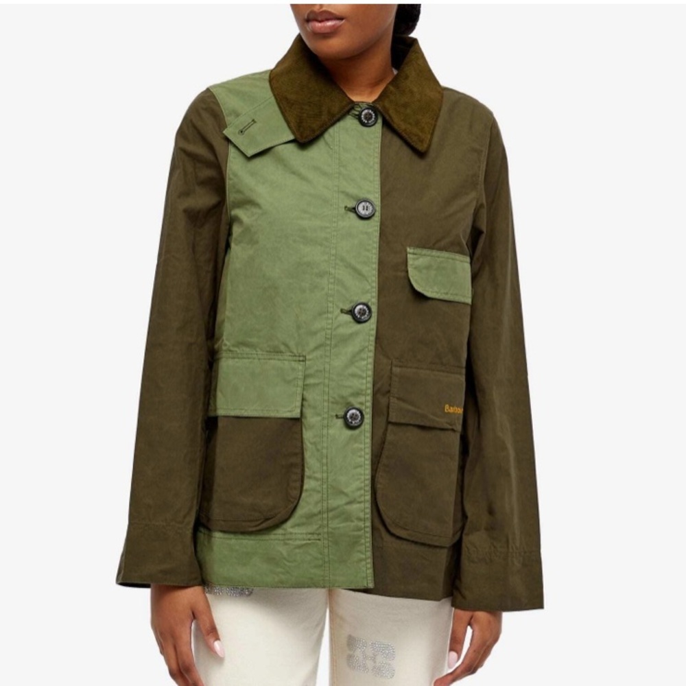 Barbour Garnock Showerproof Jacket with corduroy collar khaki green US 4 SM MED - Picture 7 of 16